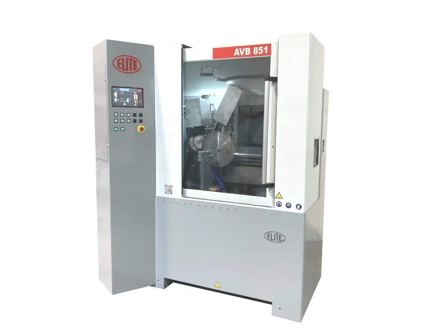 ELITE model AVB 850 automatic circular saw grinder with carbide teeth. It allows to sharpen all the geometries of the back and face of the teeth